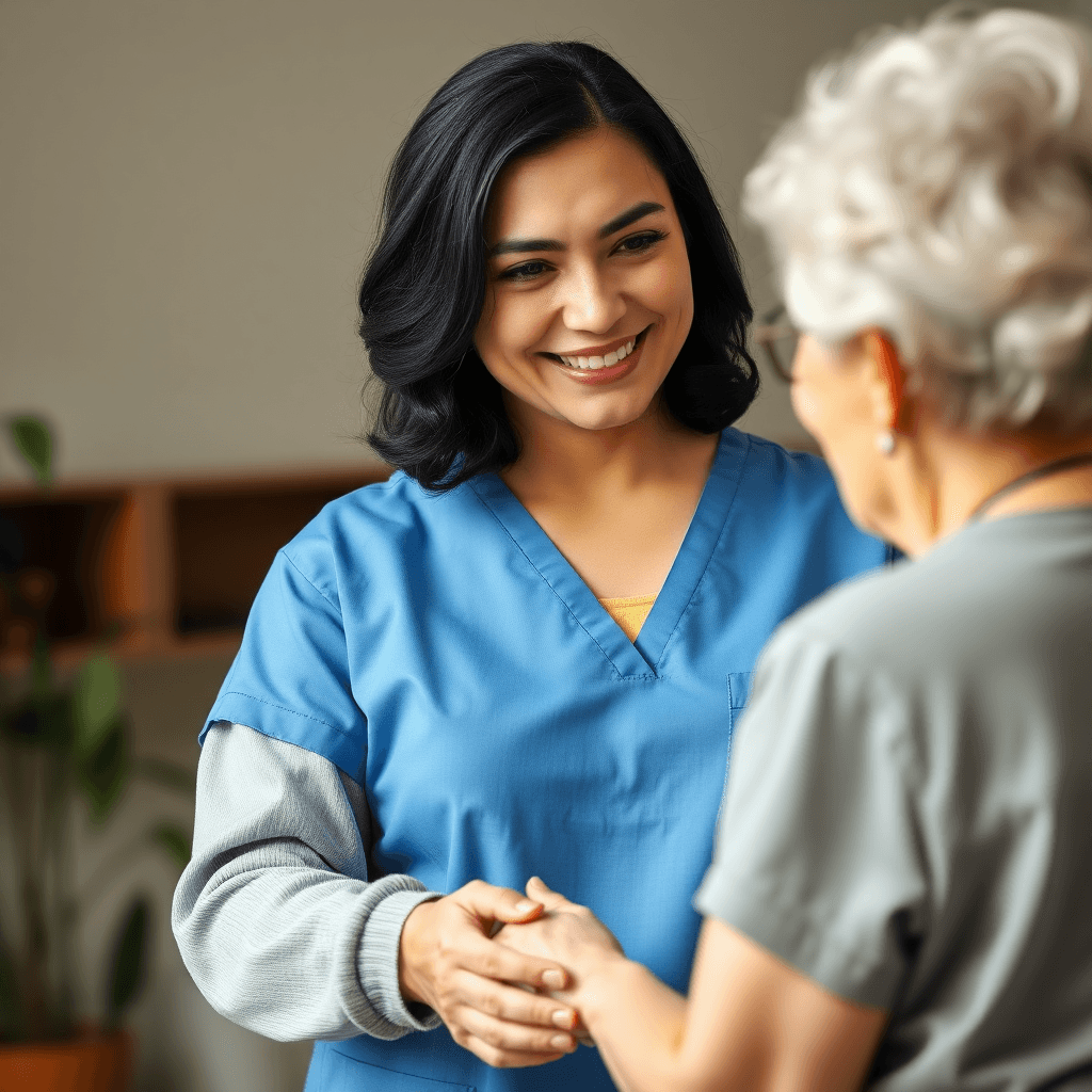 Care worker supporting an older adult at home